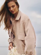 Beige bomber jacket with wool