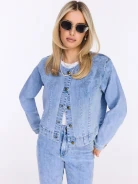Short denim jacket with embroidered embellishment