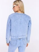Short denim jacket with embroidered embellishment