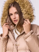 Beige long jacket with duck down