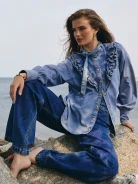 Denim shirt with frill and decorative buttons