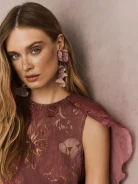 Long pink viscose dress with floral print