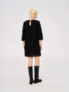 Black cotton dress with embroidered flowers