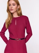 Burgundy flared midi dress with belt