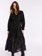 Flared black dress with floral embroidery