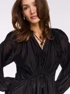 Flared black dress with floral embroidery