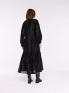 Flared black dress with floral embroidery