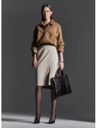 Beige high-waisted pencil skirt