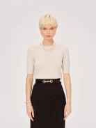 Creamy short-sleeved sweater made of wool with cashmere