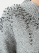 Gray wool sweater embroidered with crystals
