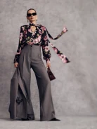 Elegant high-waisted wool houndstooth trousers