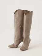 Beige stiletto heeled boots
