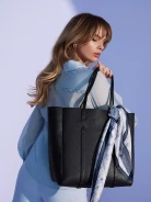Navy blue leather shopper bag