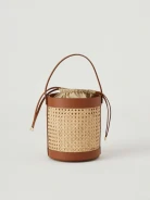 Leather and raffia bucket bag