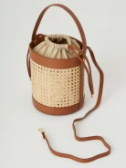 Leather and raffia bucket bag