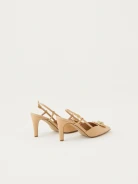 Beige pumps with open heel and crystals