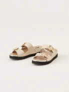 Flip-flops with decorative buckles in gold color
