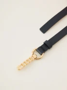 Dark blue leather belt with decorative buckle