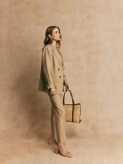 Natural leather and rattan shopper bag