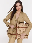Natural leather and rattan shopper bag