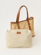 Natural leather and rattan shopper bag