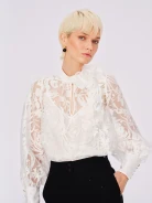 White devore fabric blouse with rose