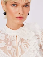 White devore fabric blouse with rose