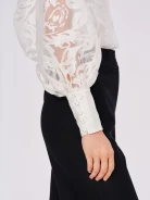 White devore fabric blouse with rose