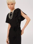 Black elegant midi dress with slit