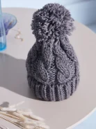 GRAY BEANIE WITH ALPACA POMPOM