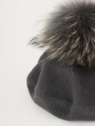 Grey beret with decorative pom-pom