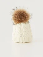 Cream plaid hat with fur pompom