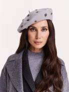 Grey wool beret with glittering crystals