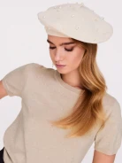 Beige classic wool beret with beads