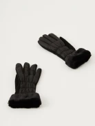 Black long quilted fabric gloves