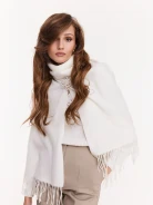 Cream knitted shawl with tassels