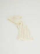 Long light-colored ribbed knit chimney shawl