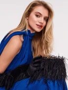 Black handbag with feathers