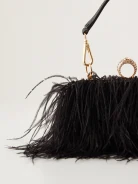 Black handbag with feathers