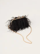 Black handbag with feathers