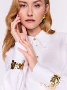 Large gold-plated bracelet with floral motif