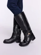 Black leather biker boots