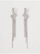 Long silver earrings with zirconia