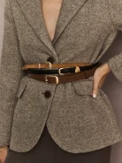 Brown suede leather belt with decorative buckle