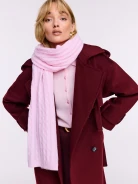 Pink cashmere scarf with a cable knit pattern