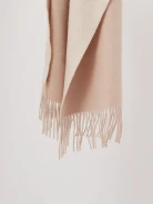 Double-sided wool scarf with fringes and cashmere accents
