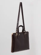 Chocolate brown leather laptop bag with animal print