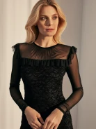 FITTED DRESS WITH SEE-THROUGH SLEEVES