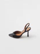 Black leather heeled sandals