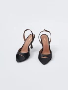 Black leather heeled sandals